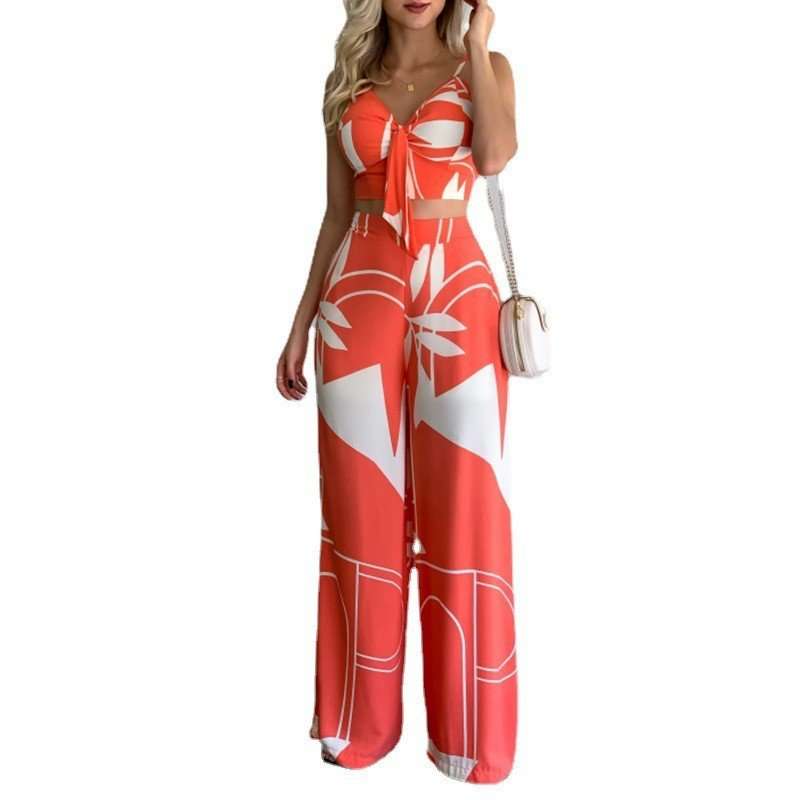 Tropical Print Two-Piece Set - M, Orange image