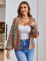 Long Sleeve Cardigan Sweaters - L, Multi Orange image