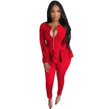 Tracksuit Zipper Jacket Bodycon Leggings - L, Red image