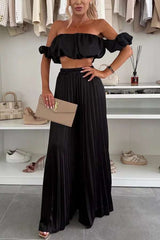 Off-Shoulder Pleated Two-Piece Set image 1