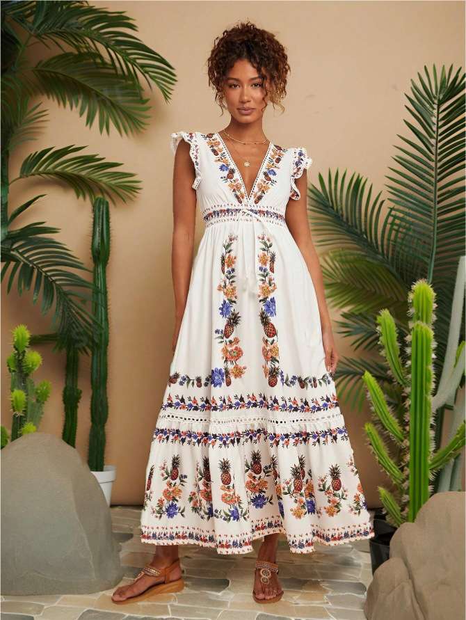 Bohemian pattern Floral Maxi Dress image 4