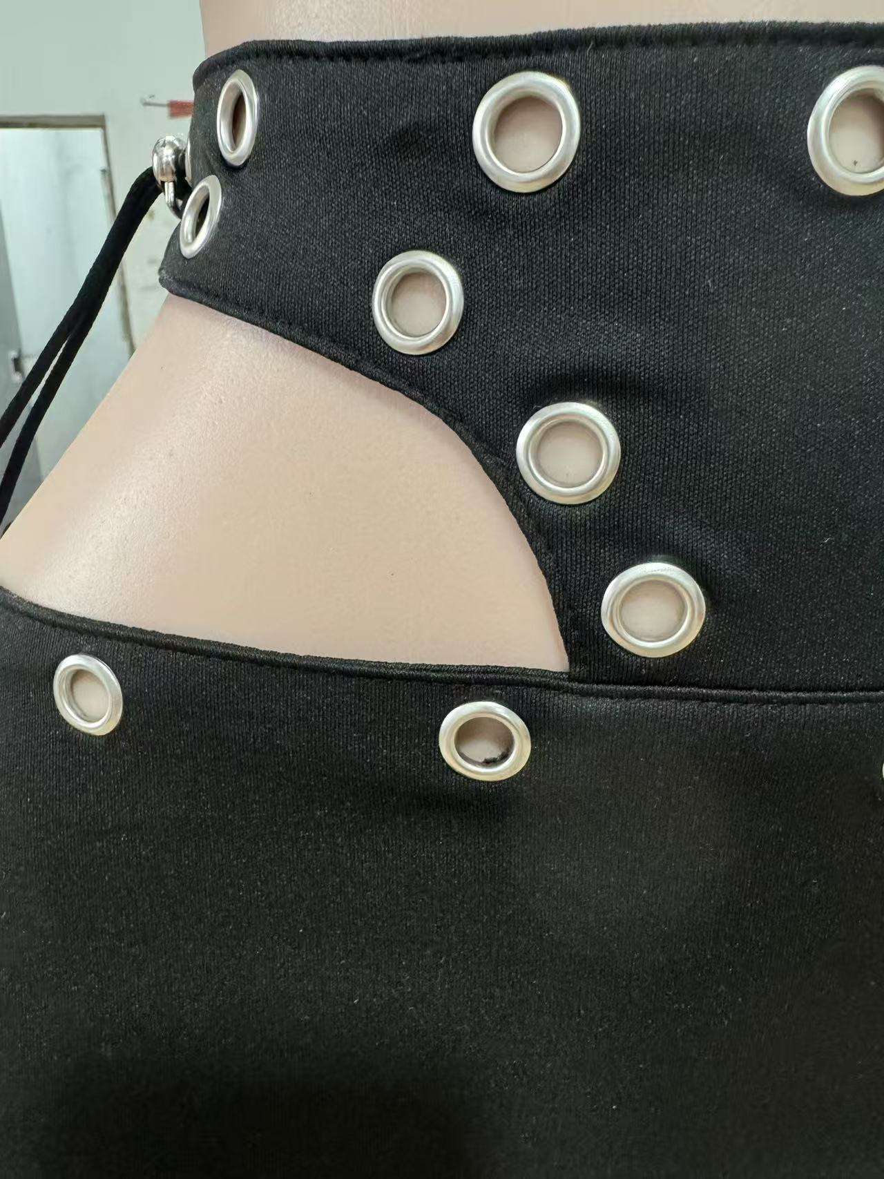 Grommet Detail Mini Skirt with Side Tie Design image 3