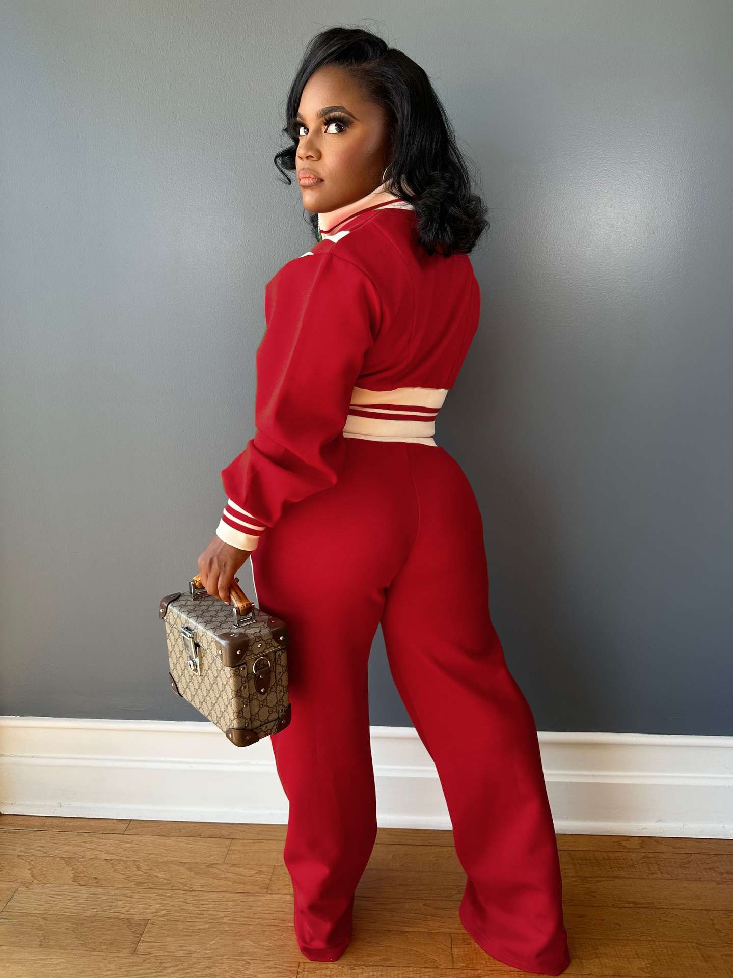 Colorblock Cropped Zipper Lougewear Set image 4