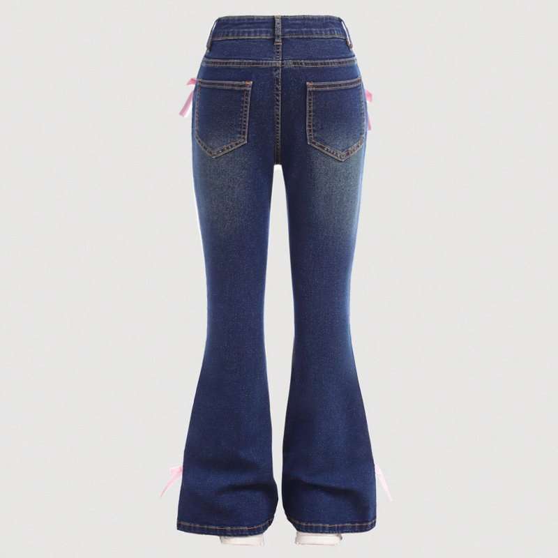 Flared Jeans with Bow & Lace-Up Detail image 4