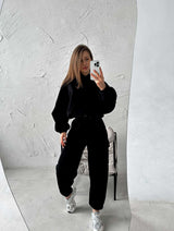 Loose Fit Hooded Sweatshirt With Joggers Co-ord Set - S, Black image