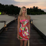 Abstract Print Cowl Neck Sleeveless Dress - M, Green image