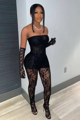 Lace Strapless Top with Leggings image 0