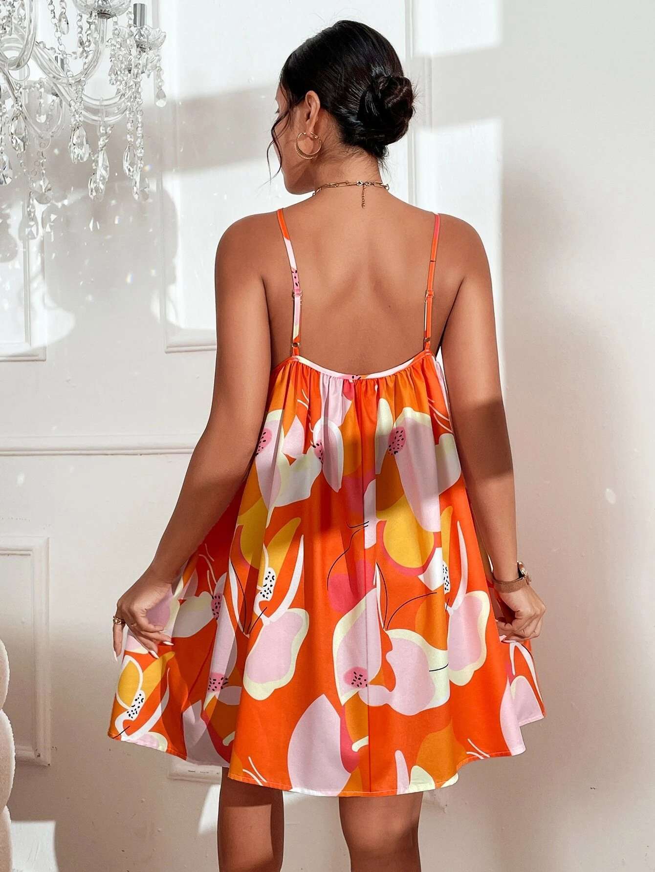 Floral Swing Dress with Spaghetti Straps image 1