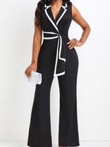 Sleeveless Wrap Jumpsuit with Trim - S, Black image
