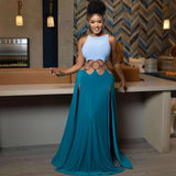 Vibrant Backless Maxi Dress - S, Blue image
