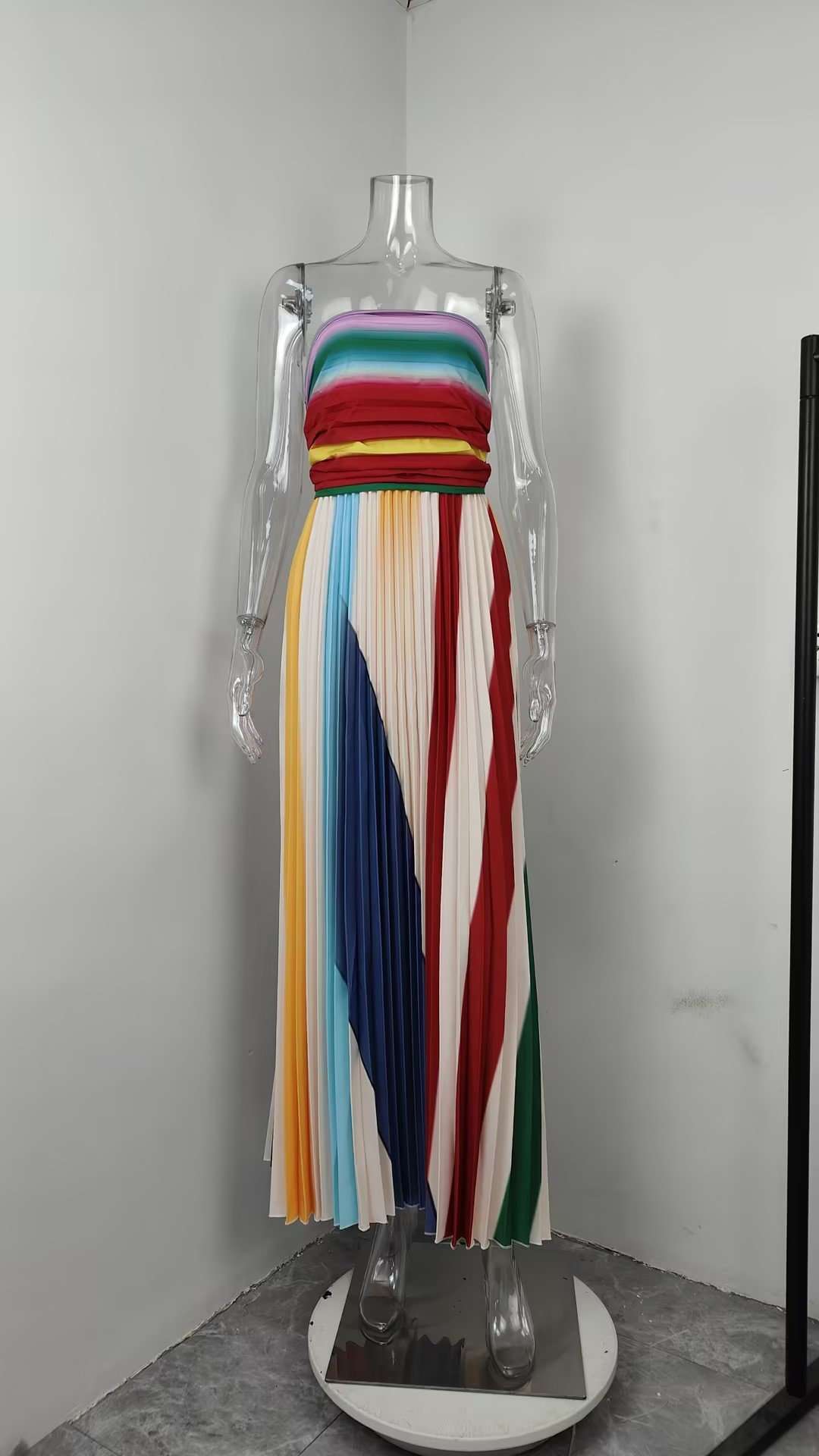 Striped Pleated Maxi Dress image 2