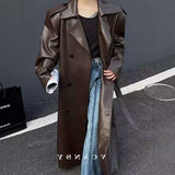 PU Leather Trench Coat For European - S, Brown image