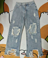 Distressed high-waisted wide-leg jeans image 2