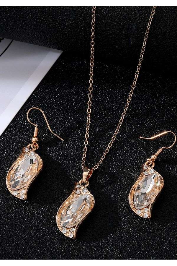 Korean Bridal Geometric earrings and necklace Set - Free Size, Silver image
