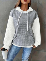 Cozy Quilted Colorblock Hoodie Sweater - M, White image