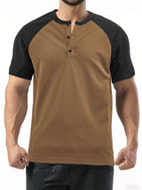 Casual Button Front Athletic T-shirt - XL, Copper Tan Brown image