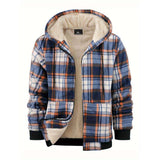 Men's Plaid Fleece-Lined Hooded Jacket - S, Blue image
