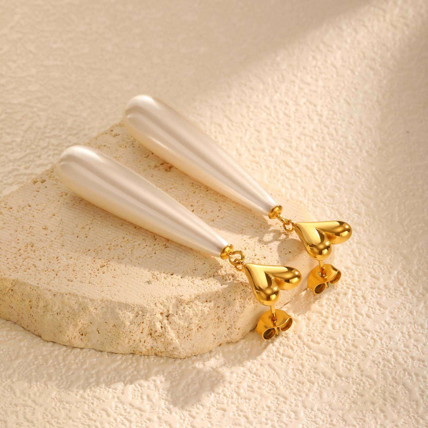 Elegant Gold Heart and Pearl Drop Earrings image 2