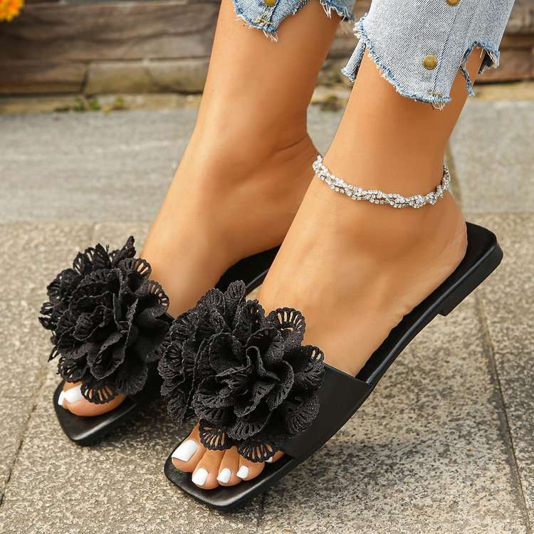 Floral Embellished Slide Sandals