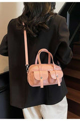 Faux Leather Shoulder Handbag with Front Pockets image 0