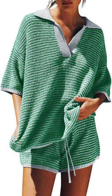 Casual Striped Knit Lounge Set image 0