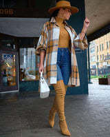Contrast Color Plaid Long Sleeve Boyfriend Coat image 6