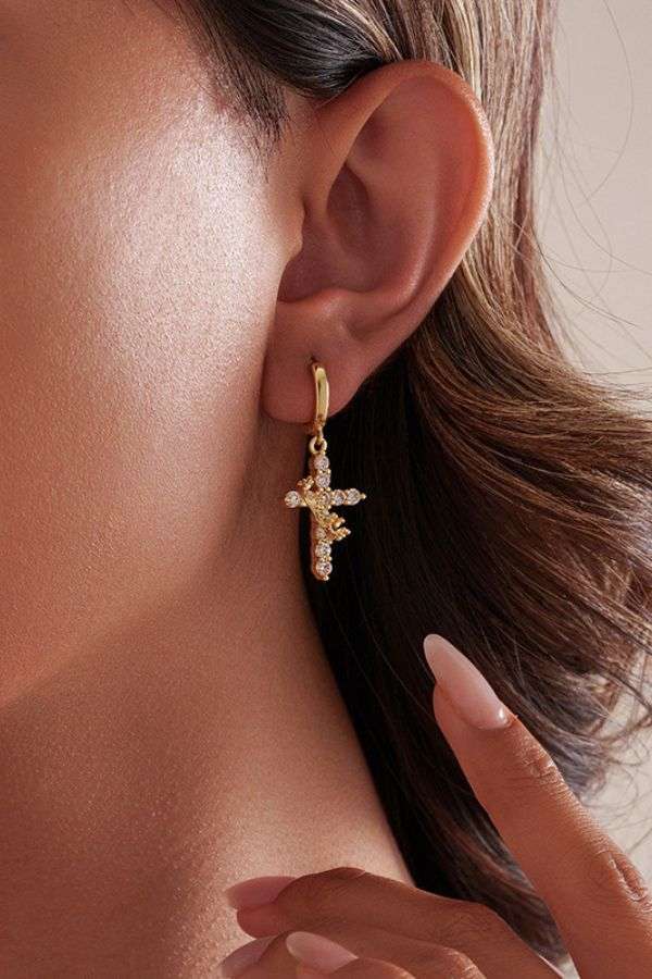 Cross Drop Earrings with Sparkling Crystals image 1