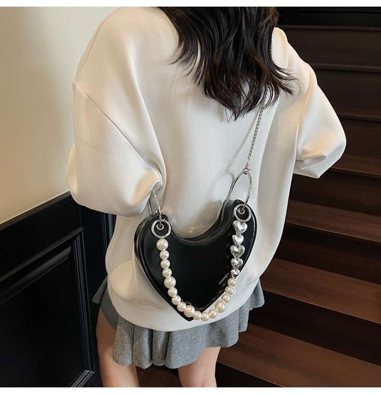 Heart-Shaped Bag with Chain Embellishments image 0