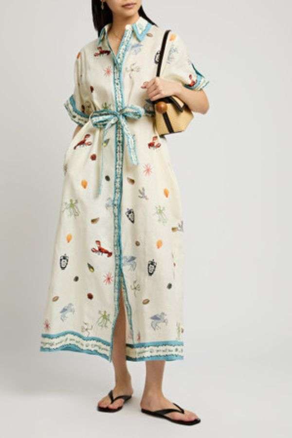 Nautical Print Shirt Dress - M, Multi White image