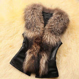 Fur Collar Sleeveless Vest Coat - M, Brown image