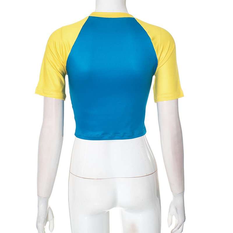 Colorblock Letter Print Cropped T-shirts image 3