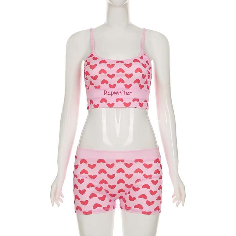 Pink Heart Print Two-Piece Lounge Set image 2