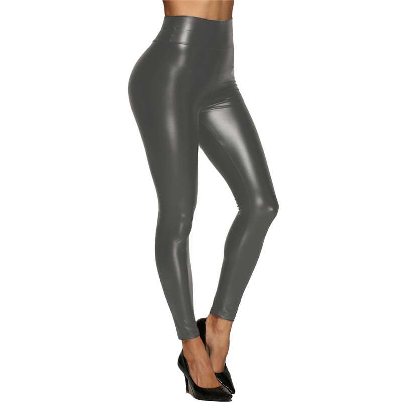 Faux Leather High-Waisted Skinny Pants - M, Grey image
