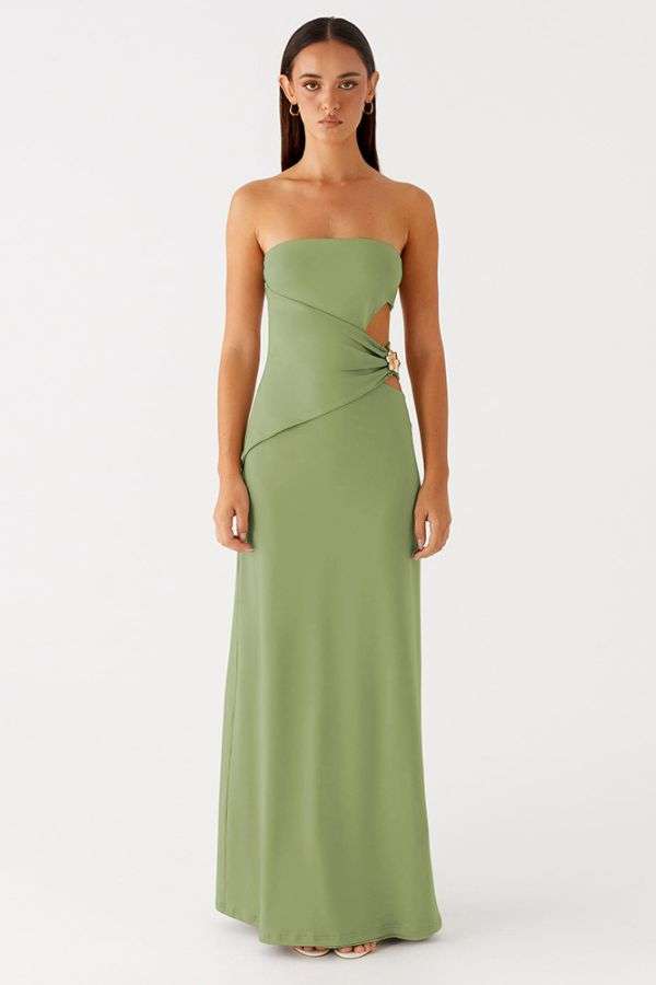 Strapless Maxi Dress with Side Cutout image 0
