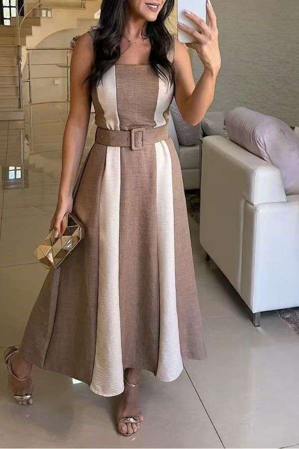 Colorblock Belted Midi Dress image 0
