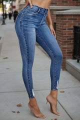 High-Waisted Skinny Jeans - L, Blue image