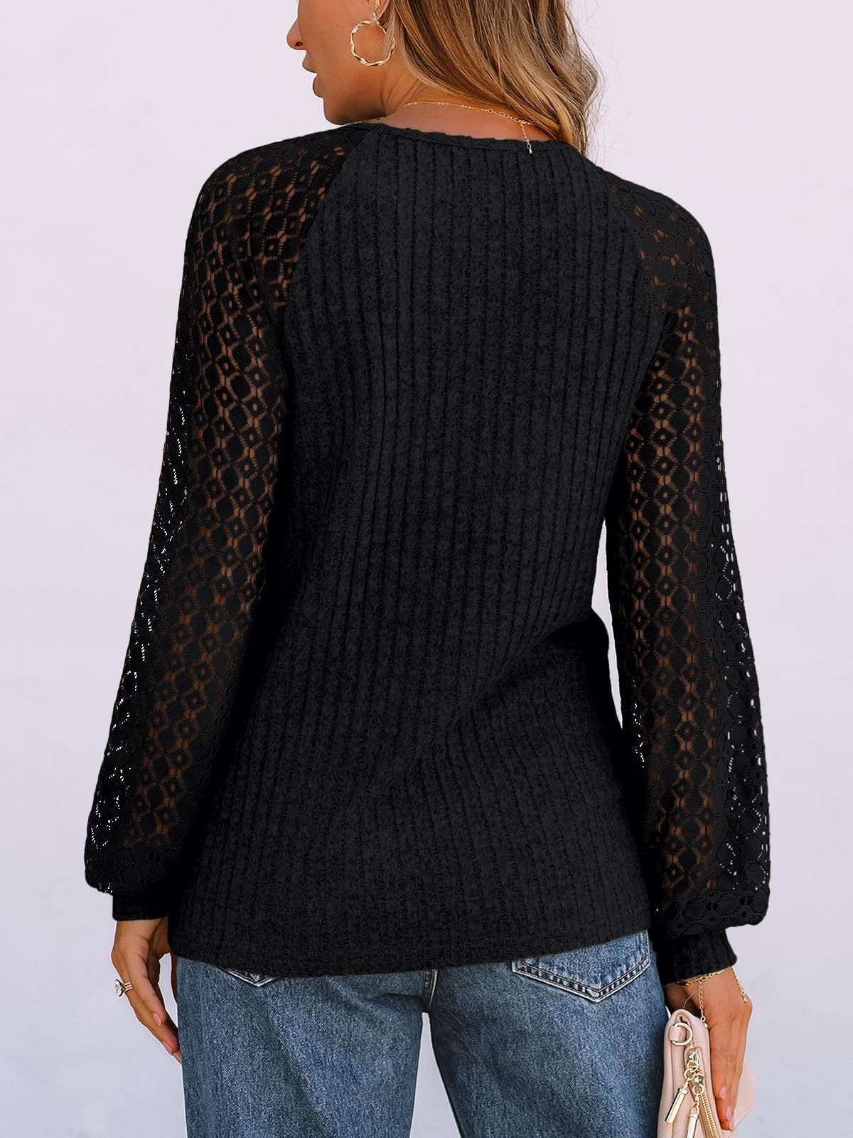 Textured Knit Top with Lace Sleeves image 6