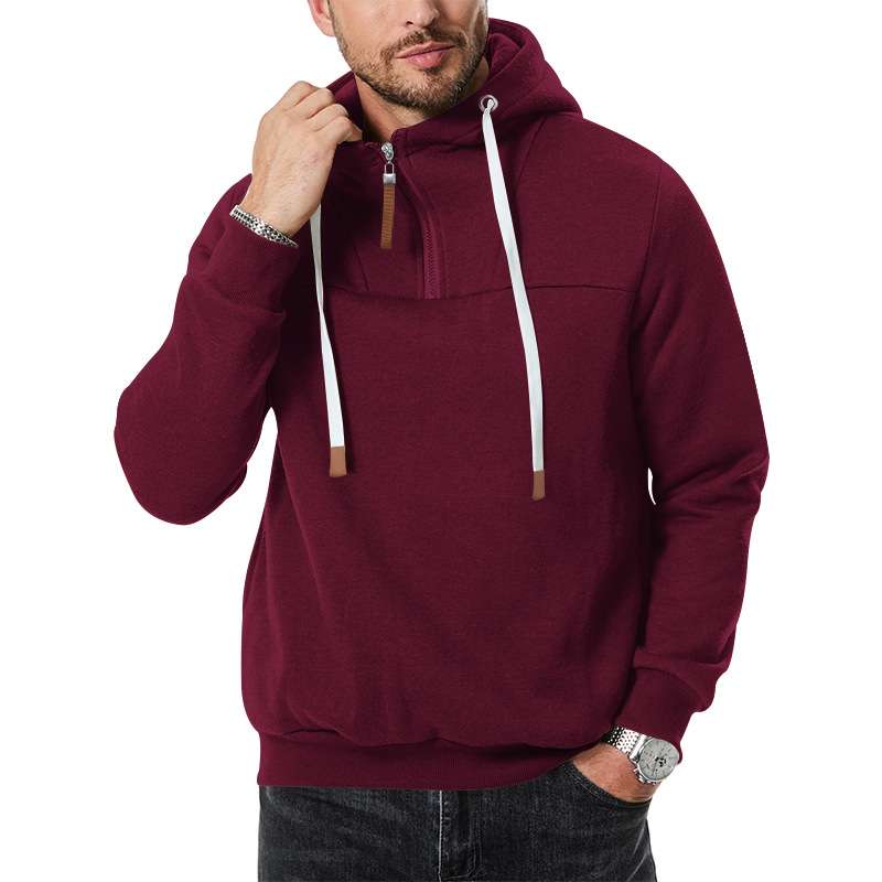 Casual Solid Hooded Sweatshirt - M, Wine Red image