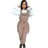Loose Fit Jumpsuits with Pockets Bib Pants - M, Beige image
