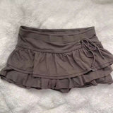 Ruffled Mini Skirt with Drawstring - S, Brown image
