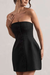 Elegant Buttoned Strapless Mini Dress image 1