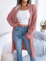 Long Knitted Cardigan Sweater - L, Pink image