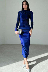 Fashion Solid Color Slim Fit Dress - M, Blue image