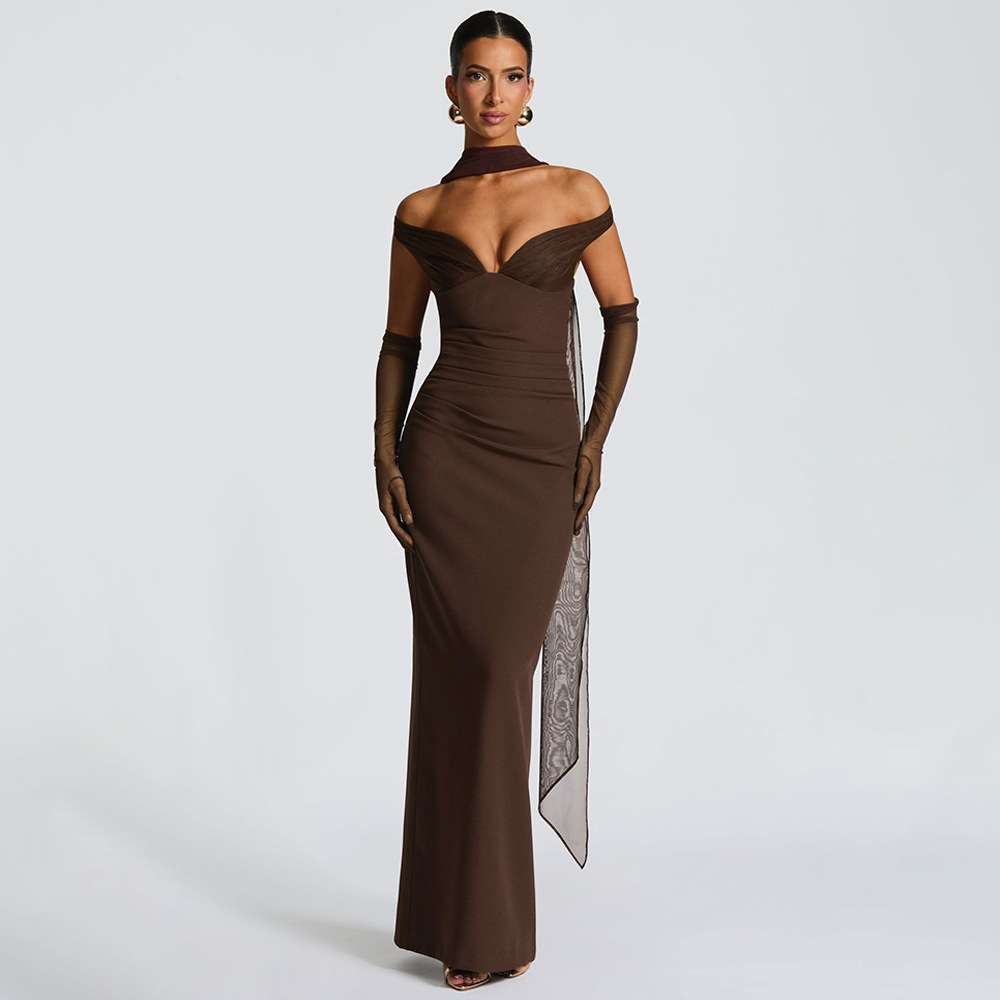 Off-Shoulder Evening Gown - L, Brown image
