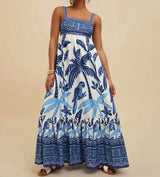 Tropical Print Maxi Dress - M, Multi Blue image