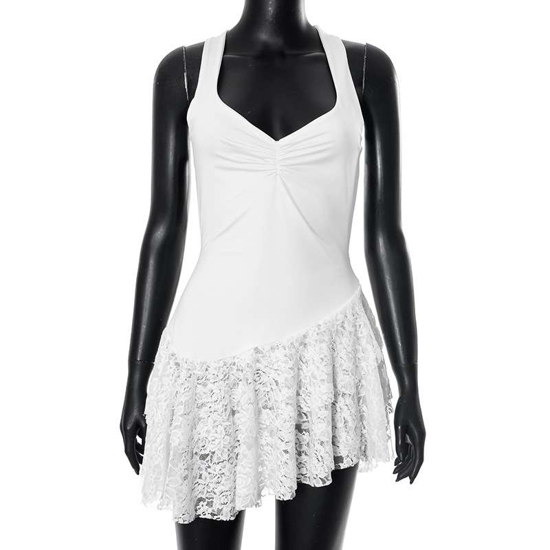 Sleeveless Dress with Lace Hem & Ruched Bodice image 5