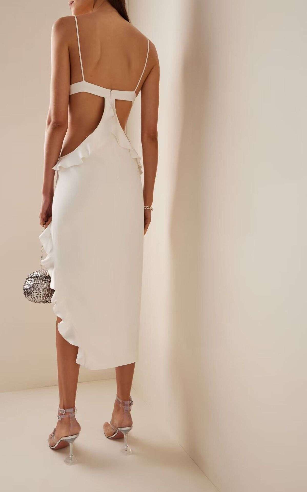 White Ruffled Cut-Out Dress image 3