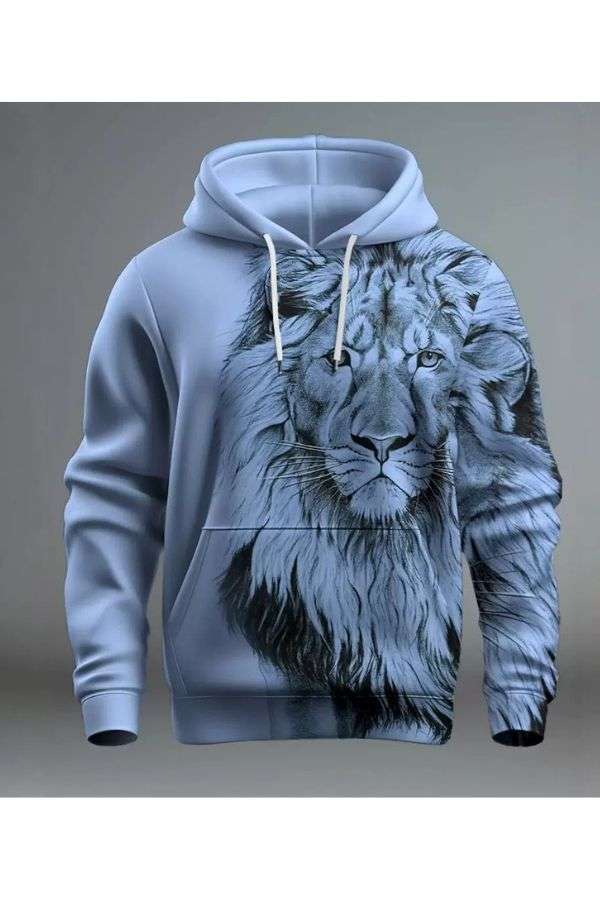 Graphic Lion Hoodie Hoodie Sweatshirt - S, Sky Blue image