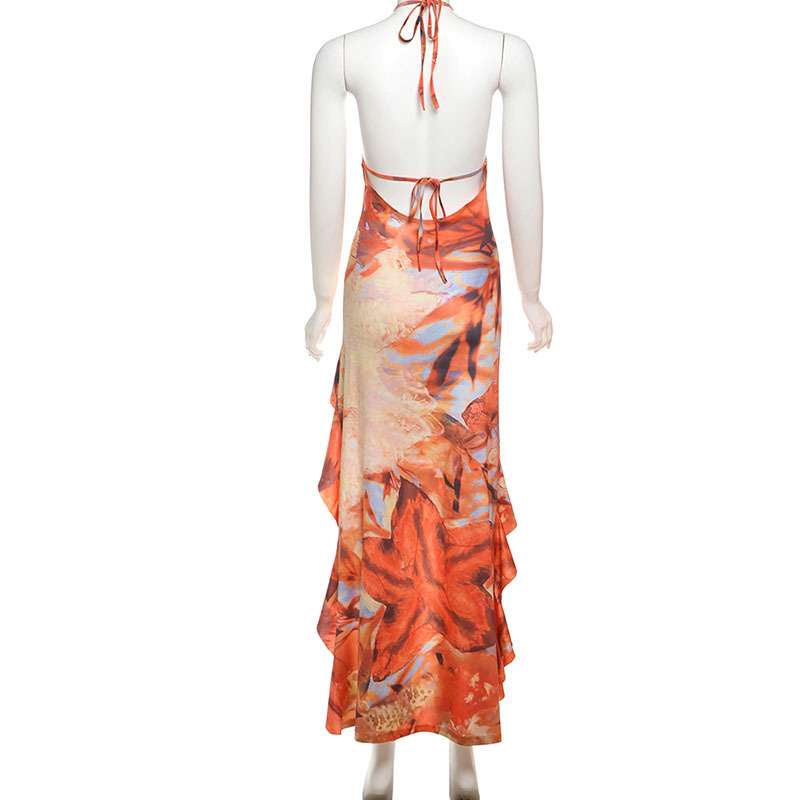 Cut-Out Halter Maxi Dress with Ruffled Hem image 3