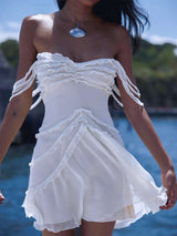 Ruffle Off-Shoulder Mini Dress - L, White image